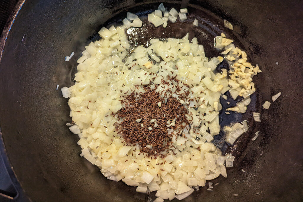 Spices added to the cooking onions.