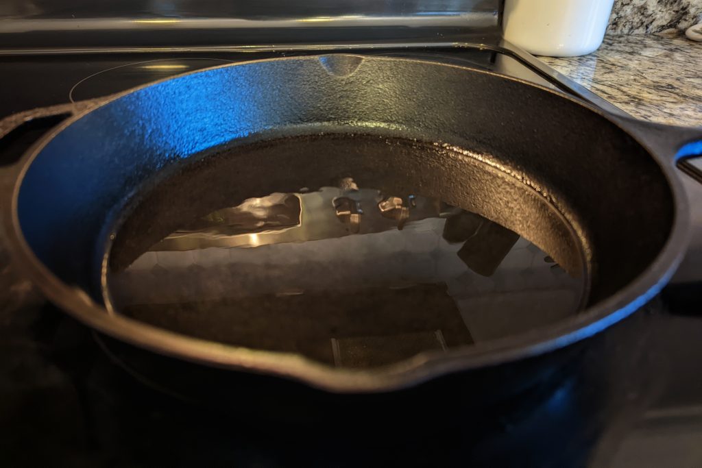 oil warming in cast-iron skillet