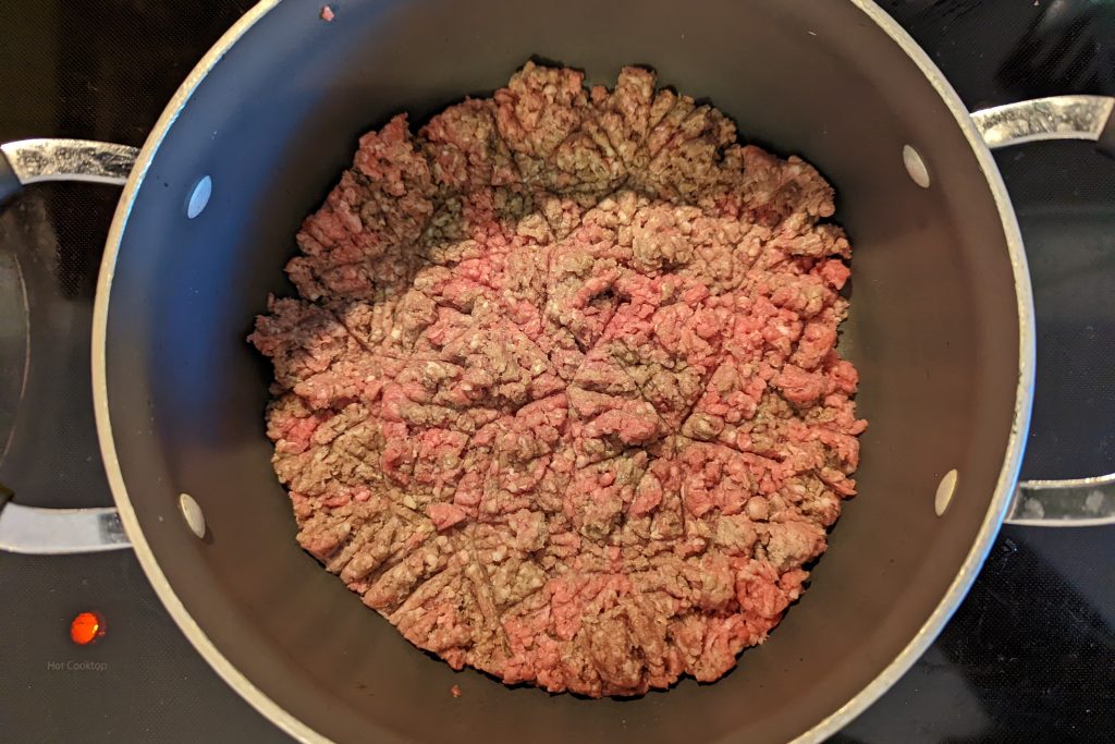 The base for our vegetable beef recipe is ground beef.