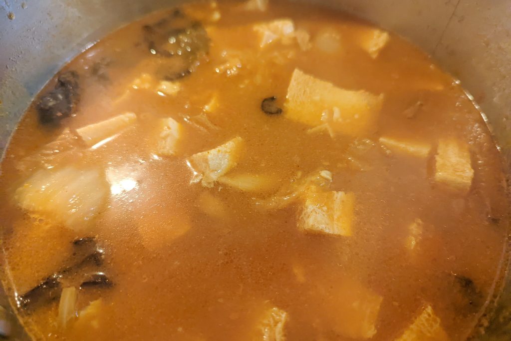 Tofu is added to the Korean low carb ramen.