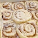 An up close and over the top image of no yeast cinnamon rolls.