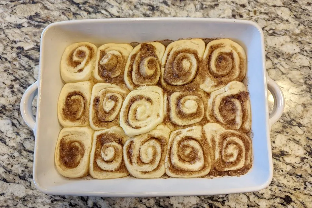 No Yeast cinnamon rolls cooling on the counter.