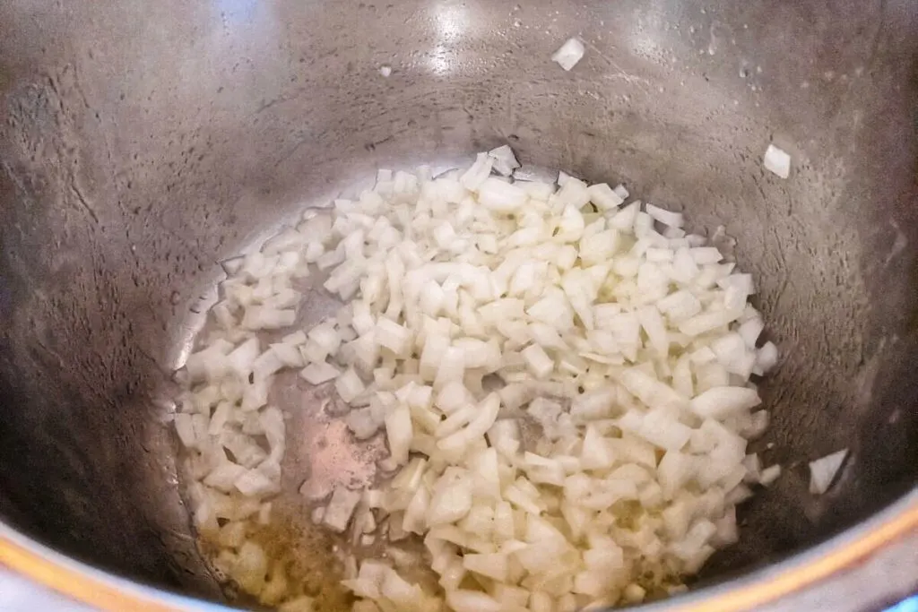 Onions sautéing in the Instant Pot.
