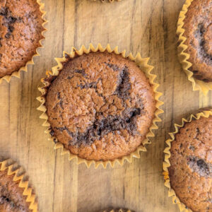 Chocolate protein muffins on a charcuterie board.