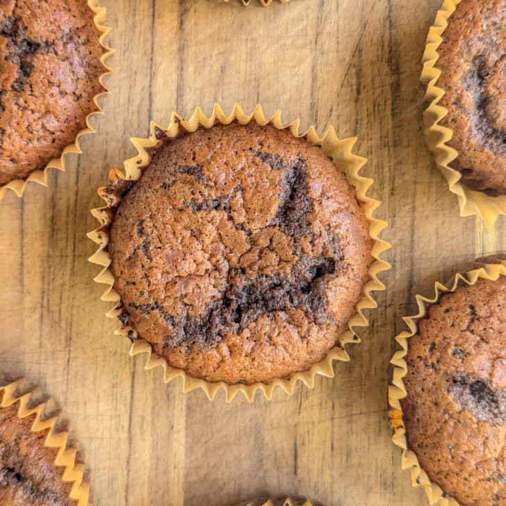 Chocolate protein muffins on a charcuterie board.