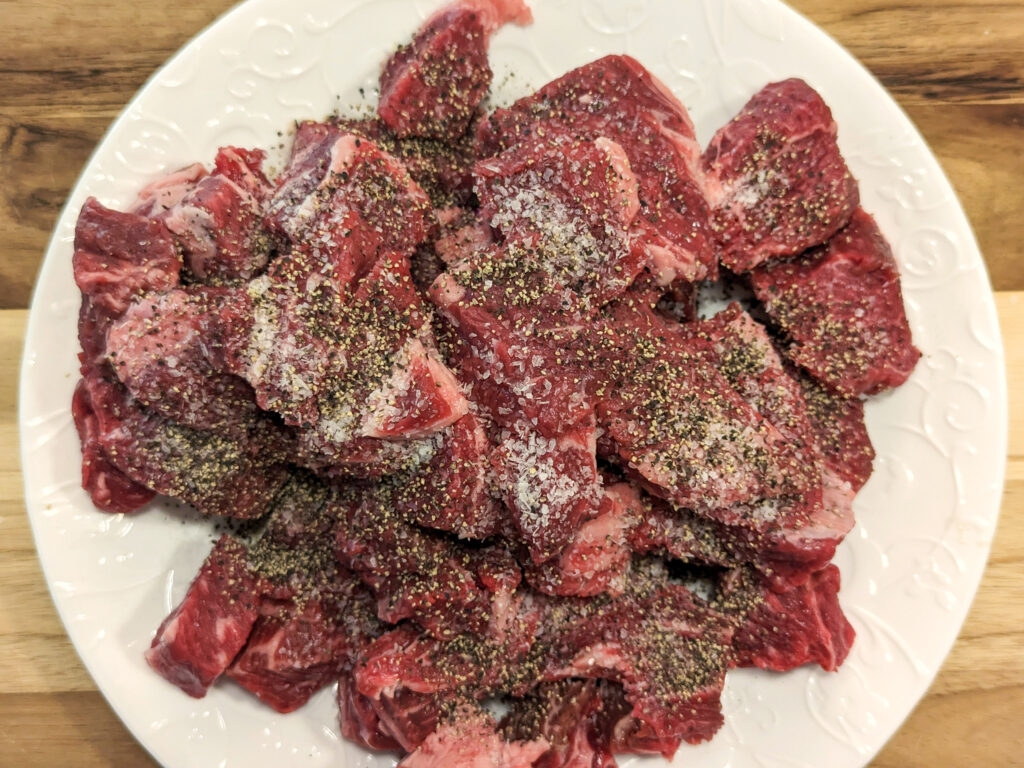 Beef seasoned with salt and pepper.