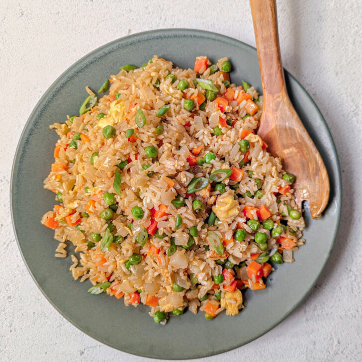 Easy vegetable fried rice on a plate.