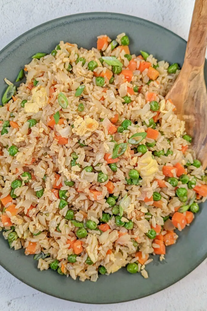 Easy vegetable fried rice on a plate.