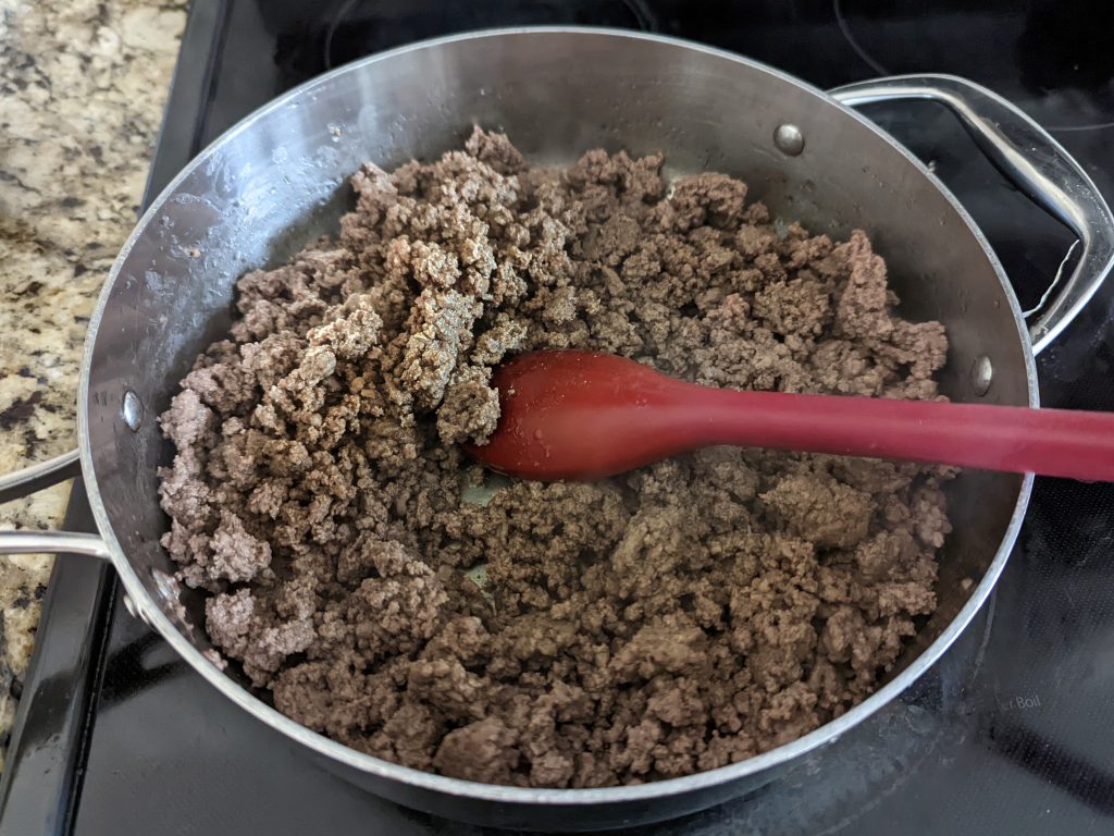Ground beef cooks down to create the base for this dish.