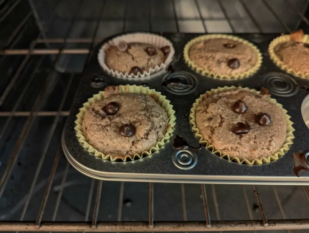 Muffins baking in the oven.