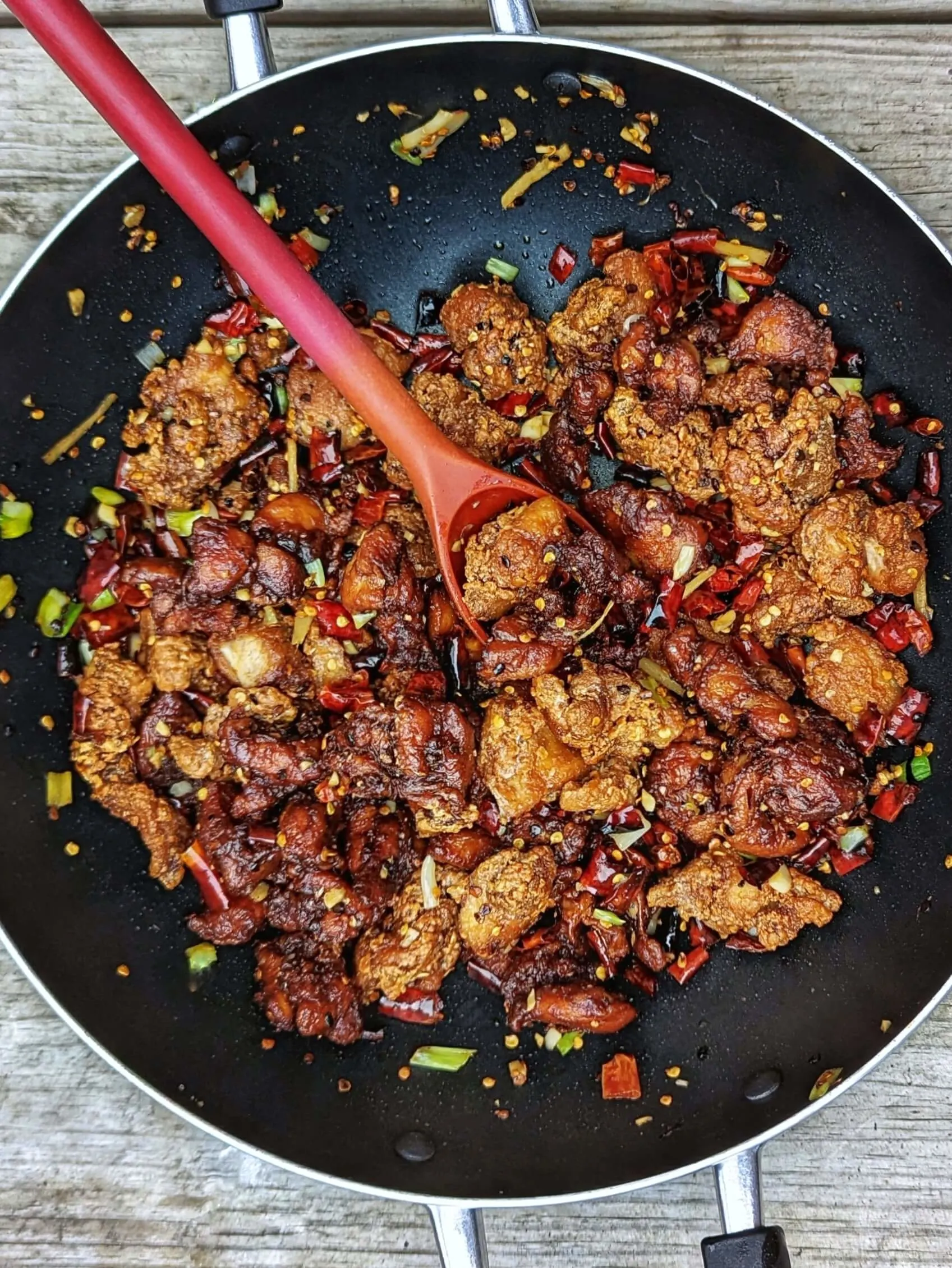 Chongqing Chicken in a wok ready to be served.