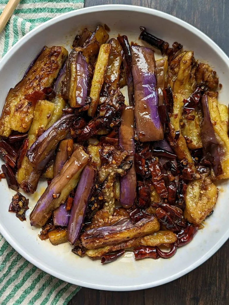Yuxiang eggplant in a large serving dish.