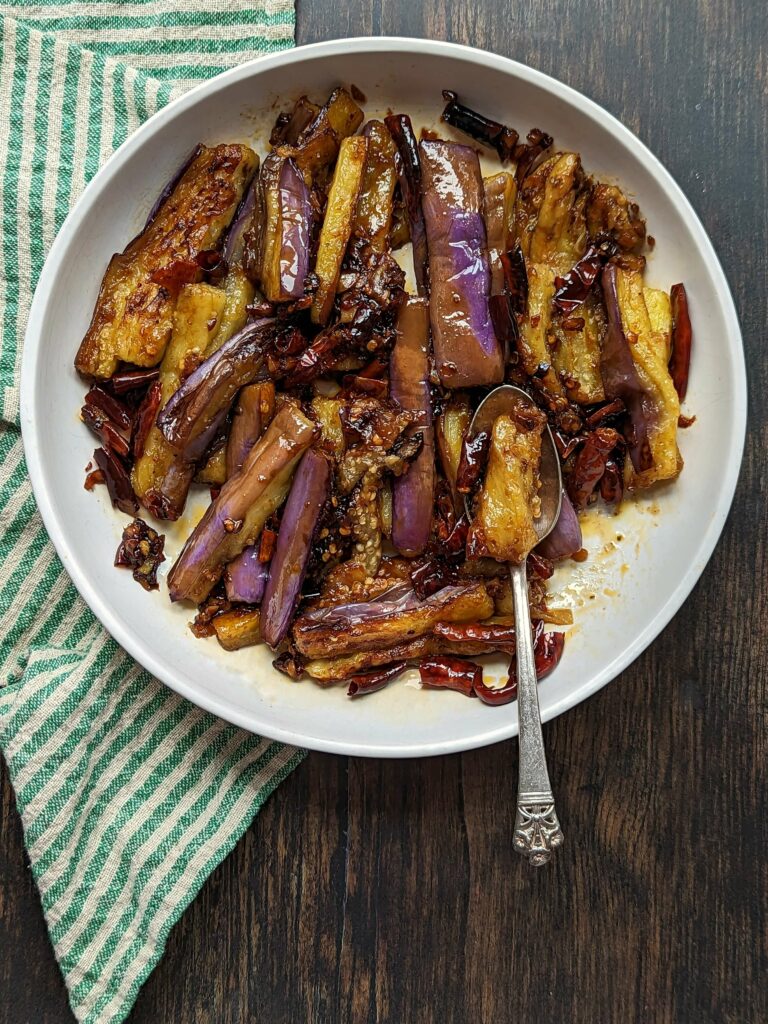 Yuxiang eggplant in a large serving dish.