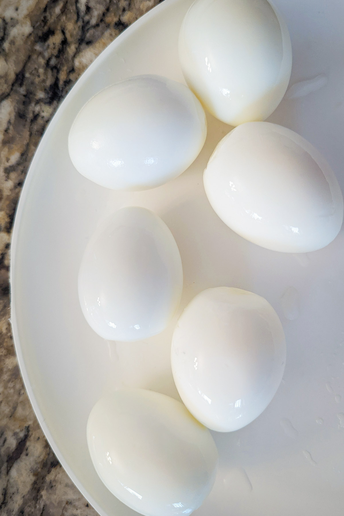 Hard boiled eggs on a platter.
