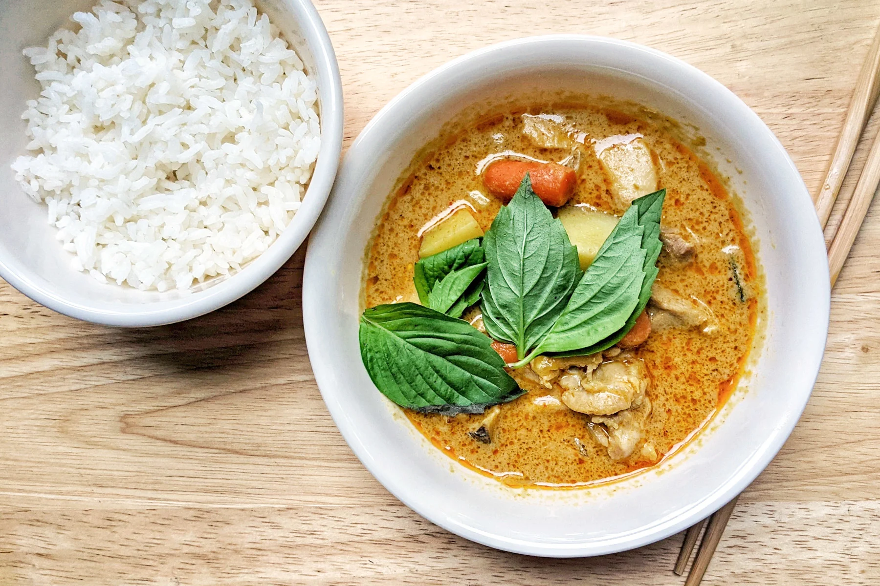 Thai Yellow Chicken Curry in a bowl.