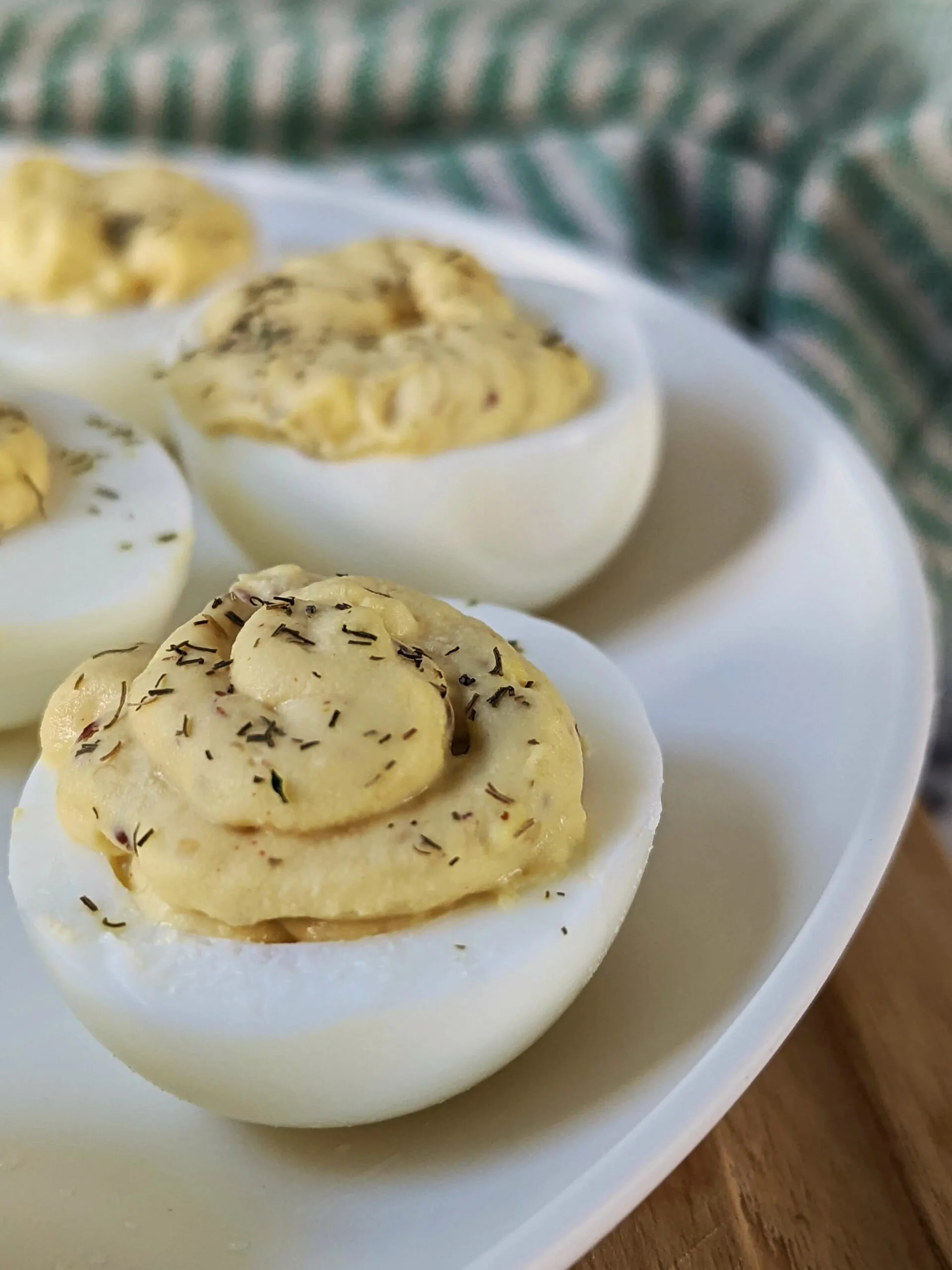 A plate of deviled eggs without vinegar.