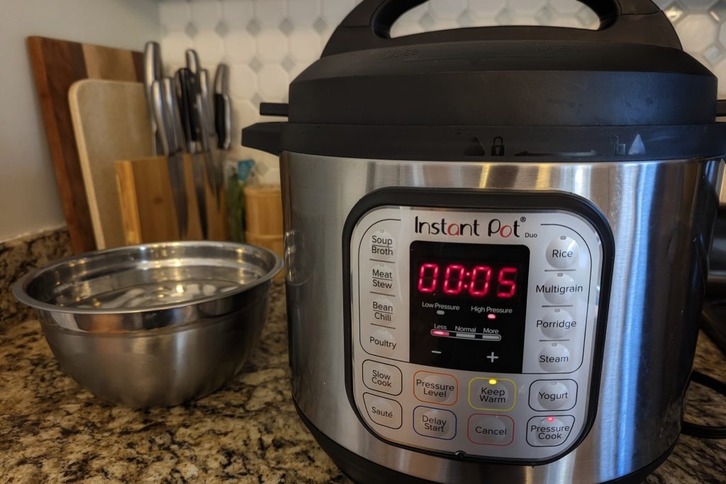 For perfect Instant Pot hard boiled eggs use the 5-5-5 method. The first 5 is to set the Instant Pot to 5 minutes manual pressure.