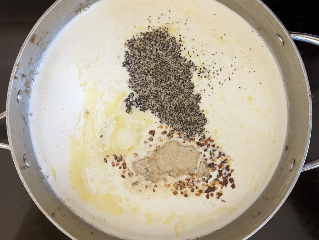 Spices added to the cooking sauce. 