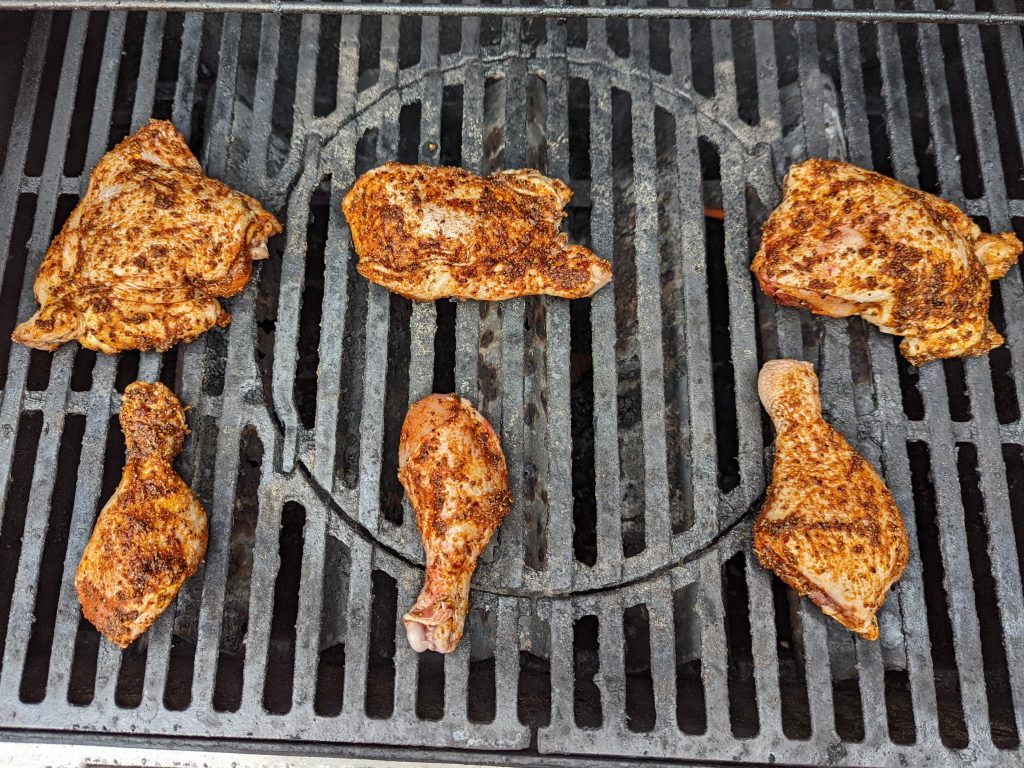 Jerk chicken cooks on the grill in 30- 45 minutes.
