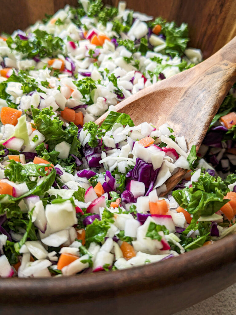 Vegetable chopped salad in a serving bowl.