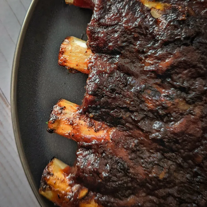 Beef ribs on a plate.