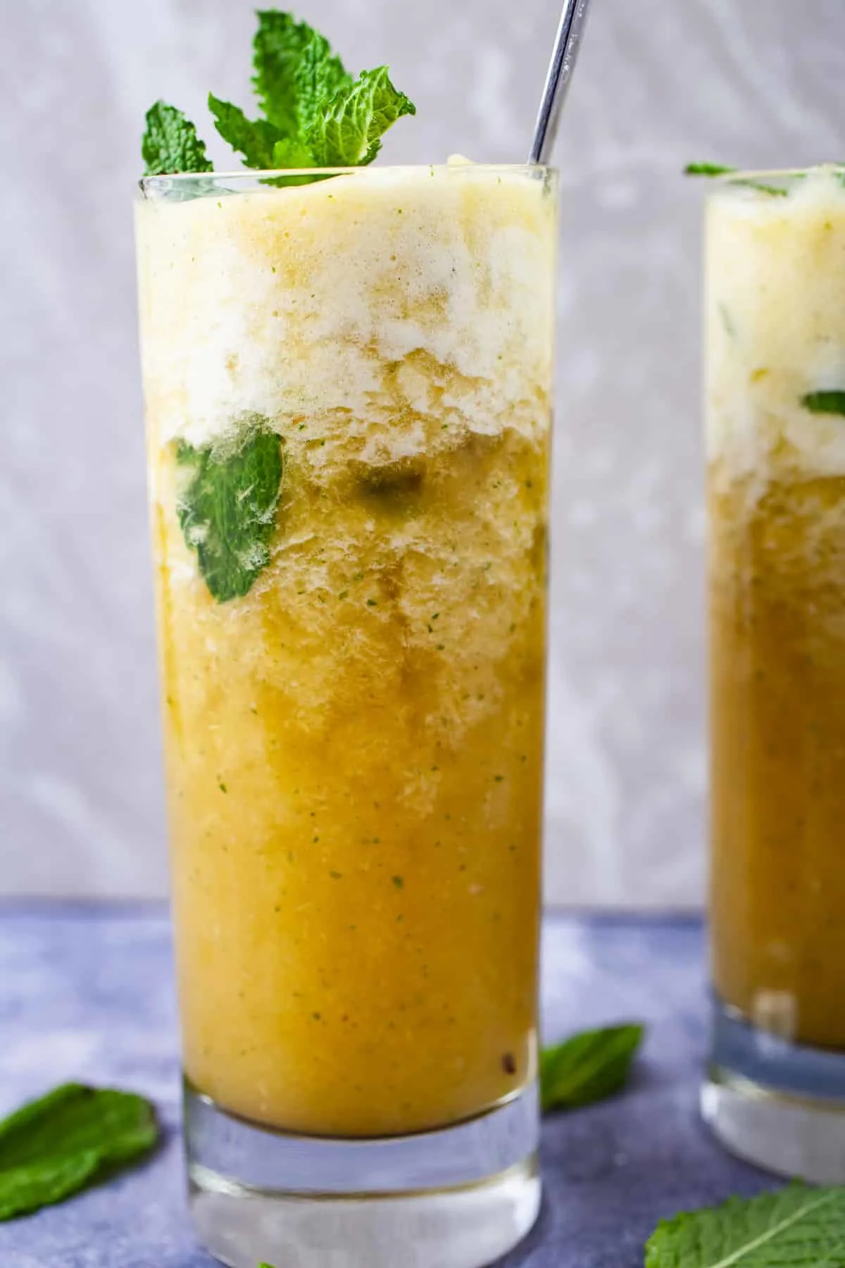 Sparking pinapple mojito in a glass. 