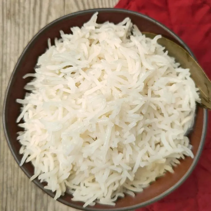 A close up of basmati rice in a bowl.
