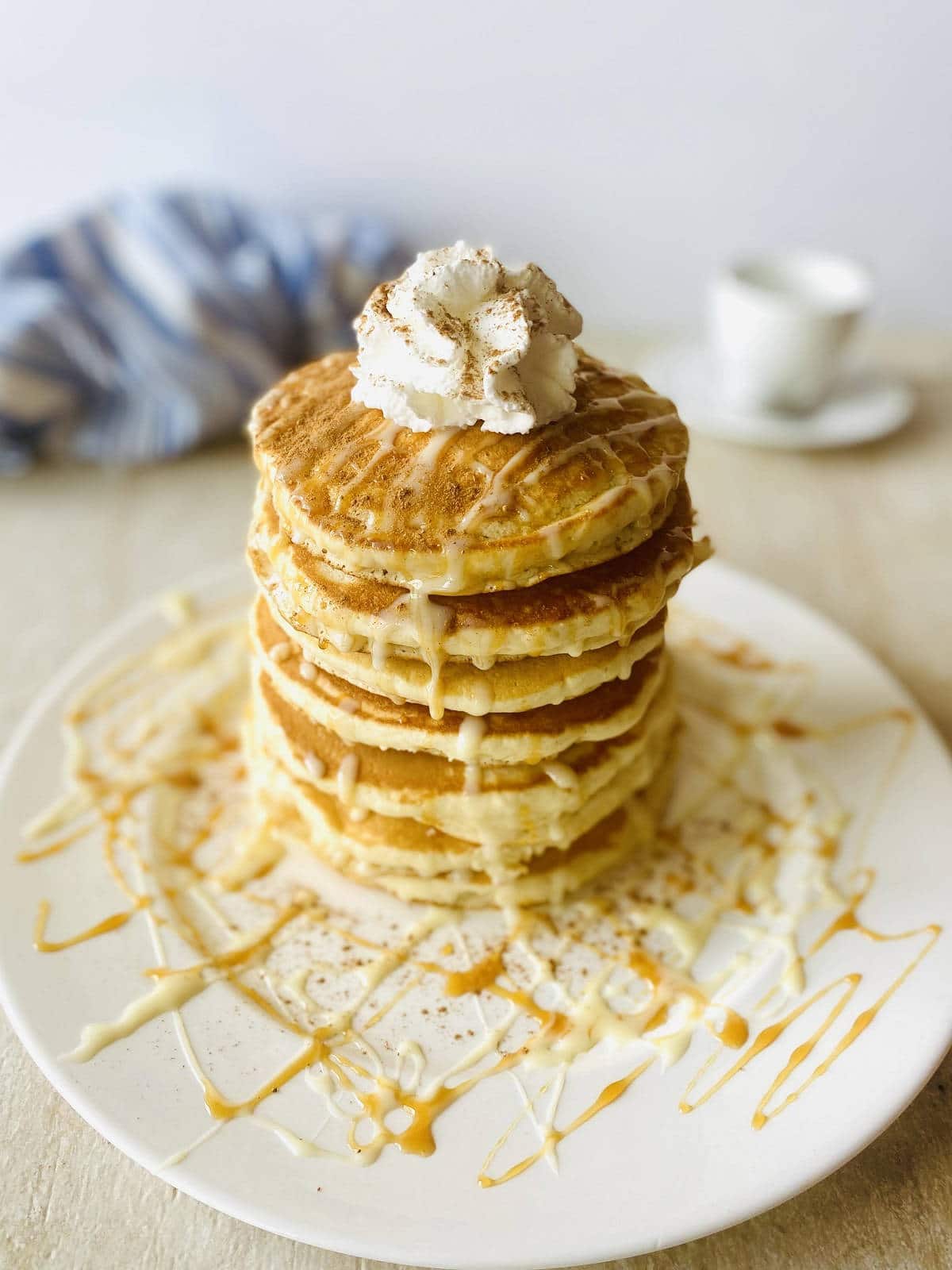 A stack of dulce de leche pancakes.