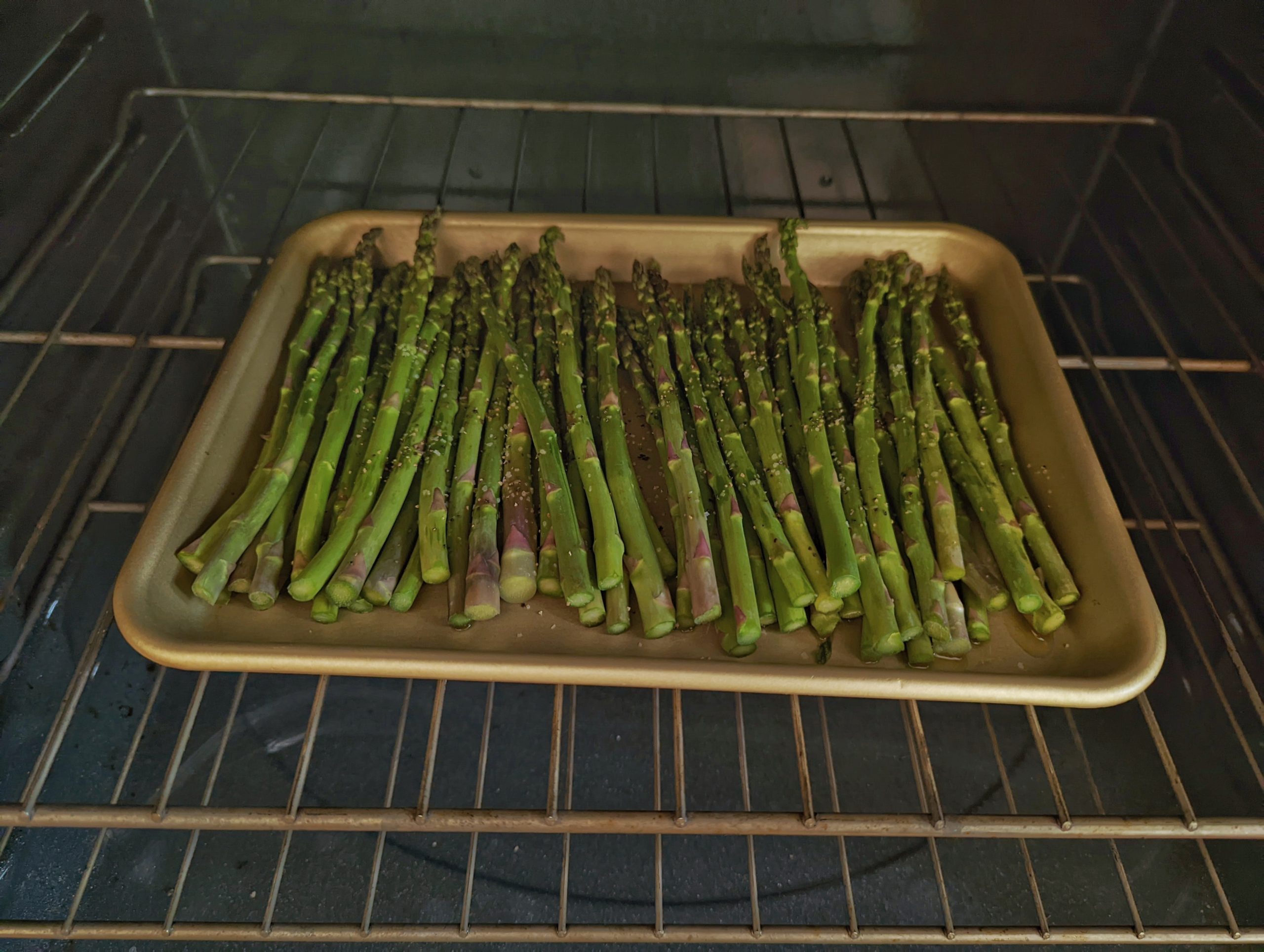 Asparagus baking in the oven.