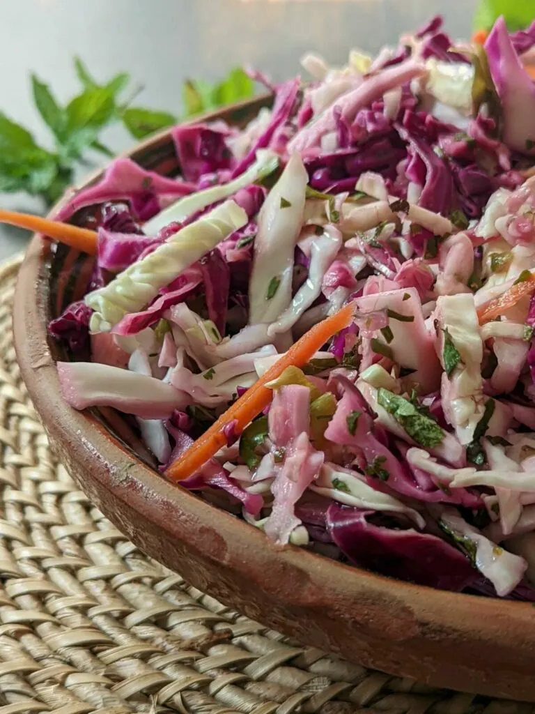 Homemade coleslaw in a bowl.