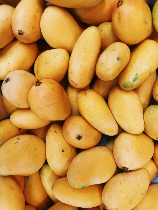 A pile of fresh, ripe mangos.