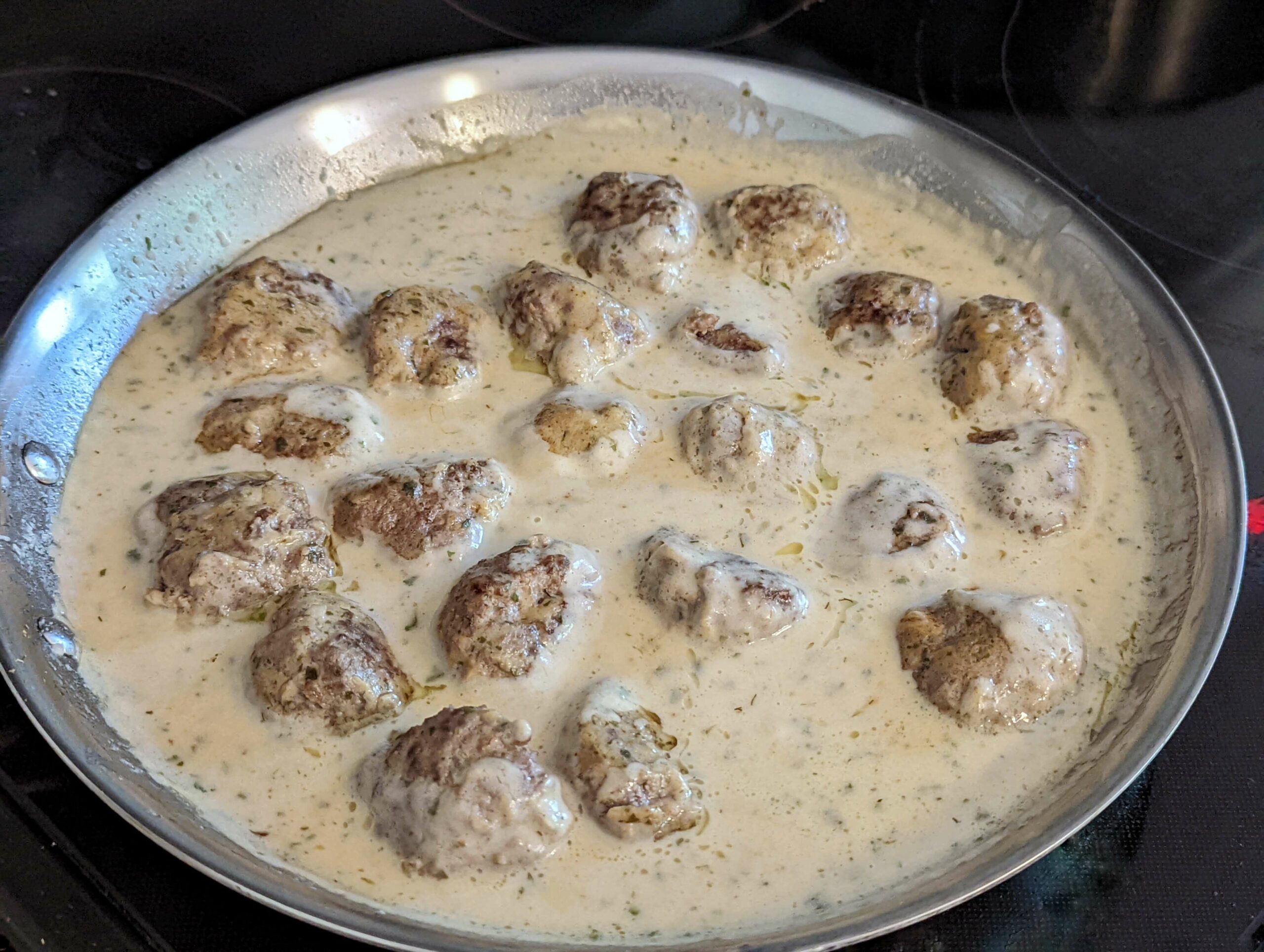 Finish cooking the meatballs in a saute pan.