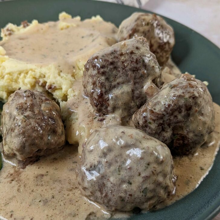Our IKEA Swedish Meatballs Recipe served with mashed potatoes.