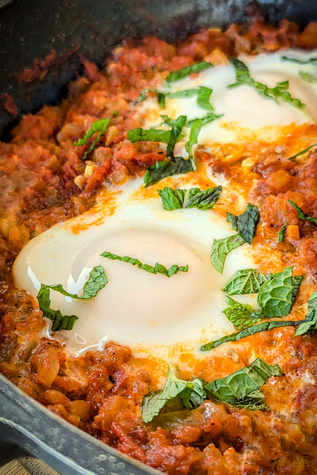Moroccan shakshuka in a pan.