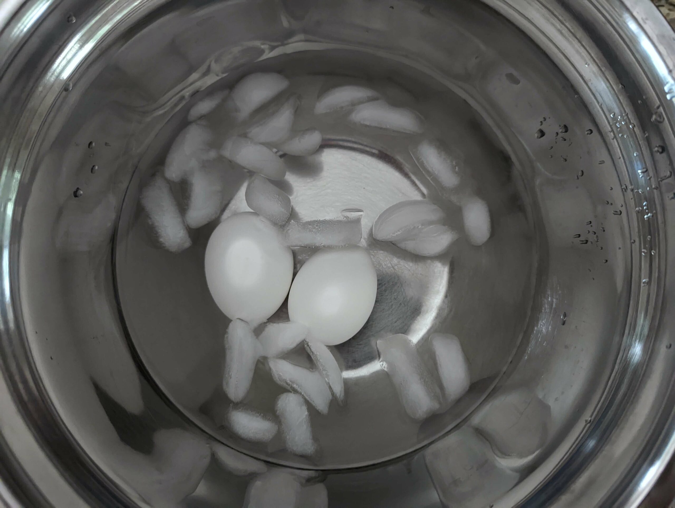 Add the eggs to an ice bath.