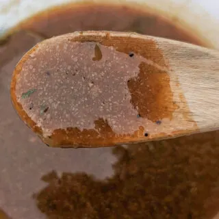 Homemade Beef Gravy 9 A spoonful of homemade beef gravy.