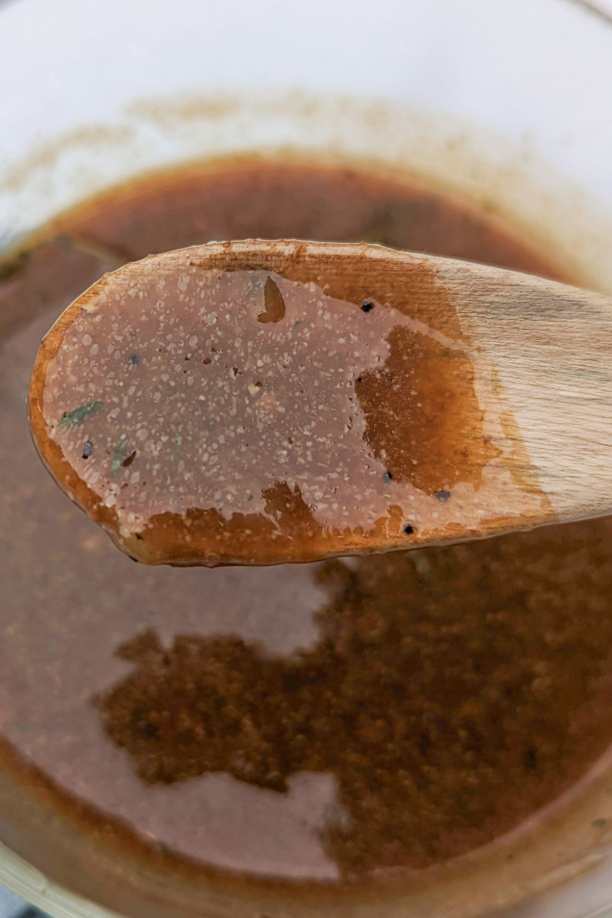 A spoonful of homemade beef gravy. 
