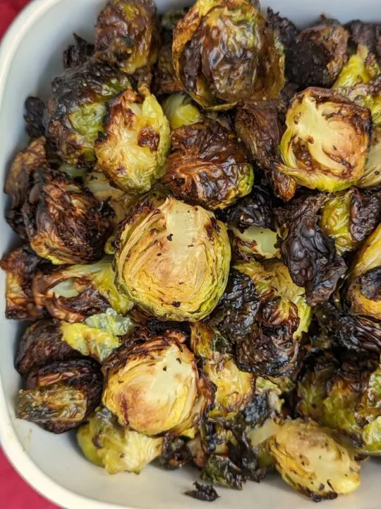 Brussel sprouts in a serving dish.