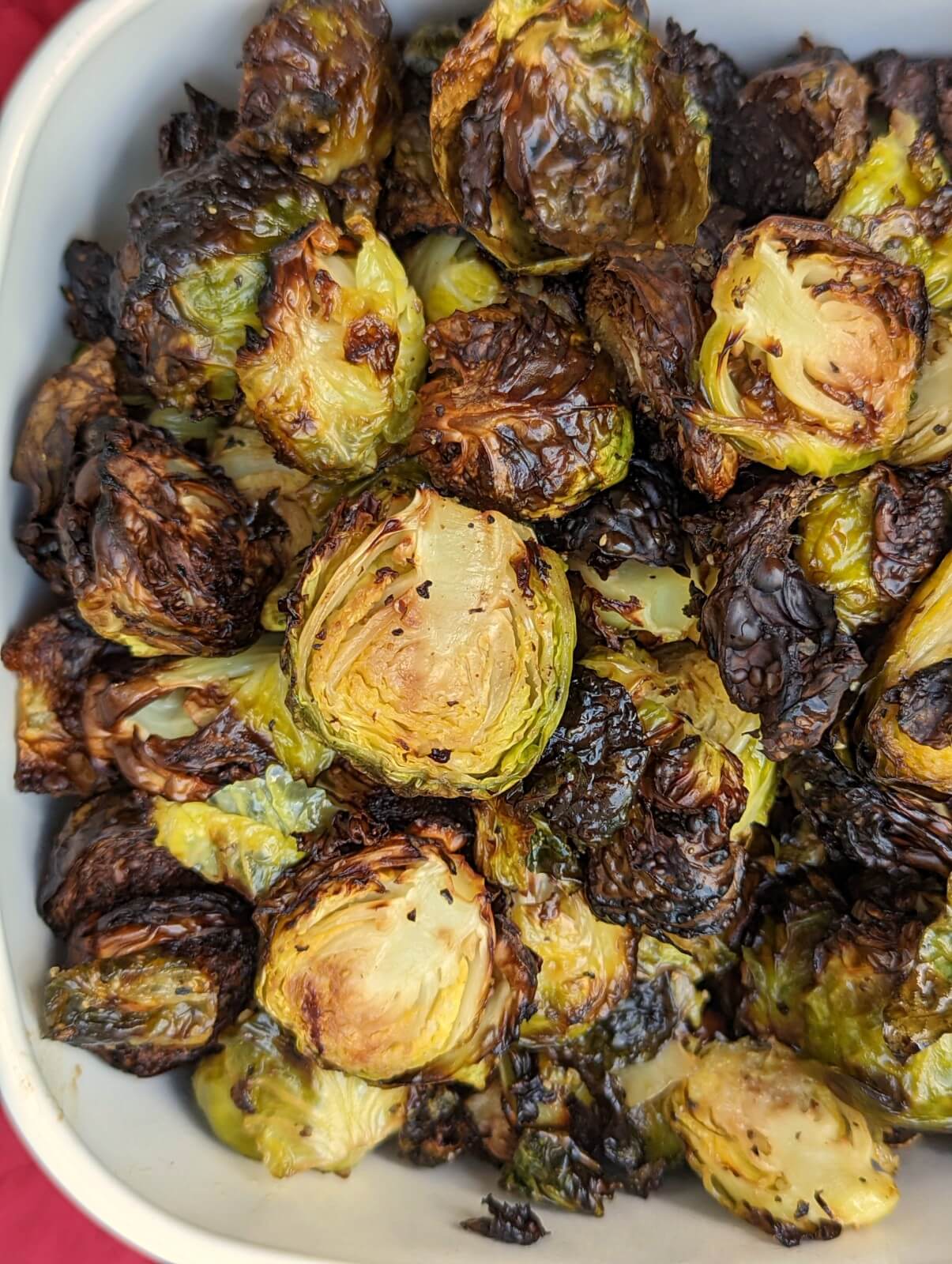 Brussel sprouts in a serving dish.