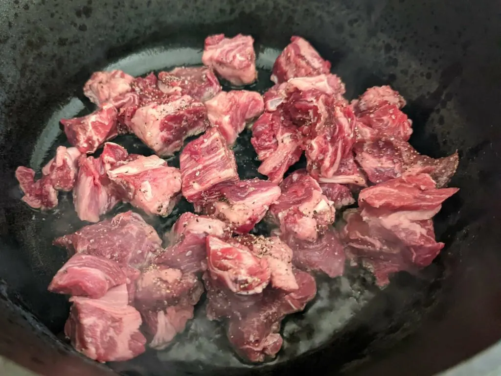 Beef searing in an Instant Pot.
