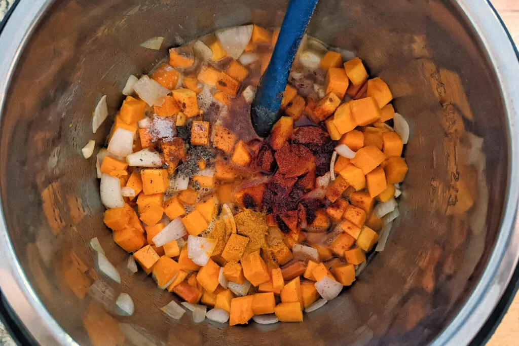 Spices added to the butternut squash.