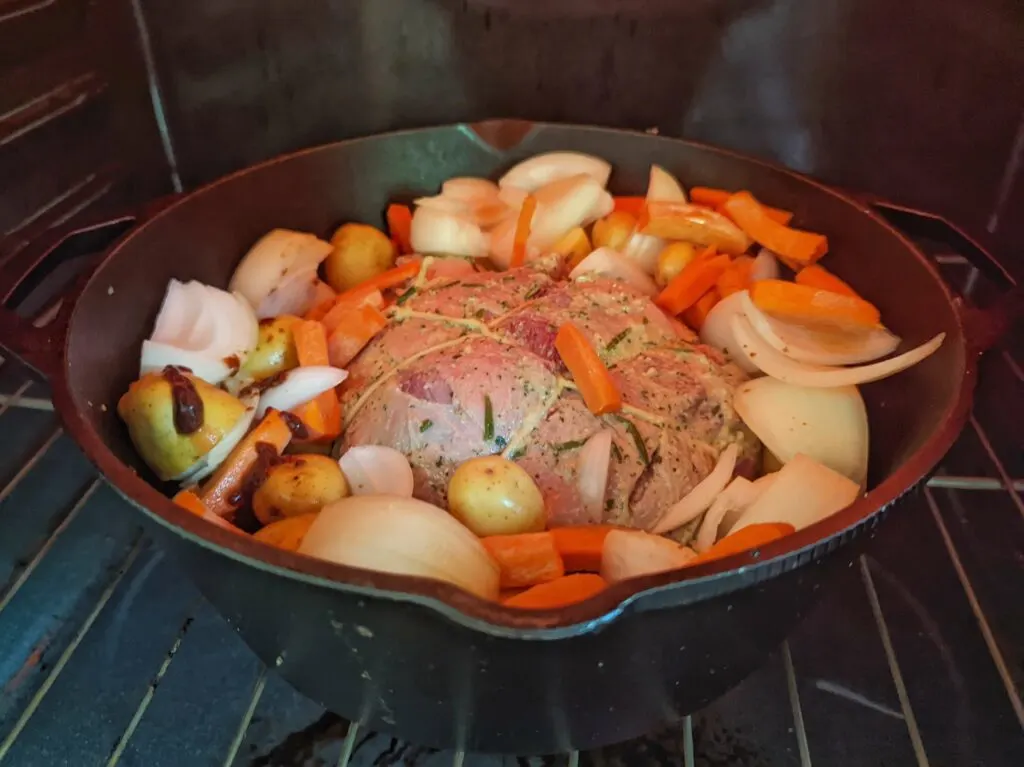 Leg of lamb roast under the broiler.