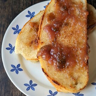 Fig jam spread on homemade bread.