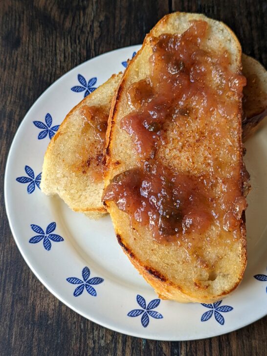 Fig jam spread on homemade bread.