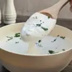 Horseradish cream sauce in a serving bowl.