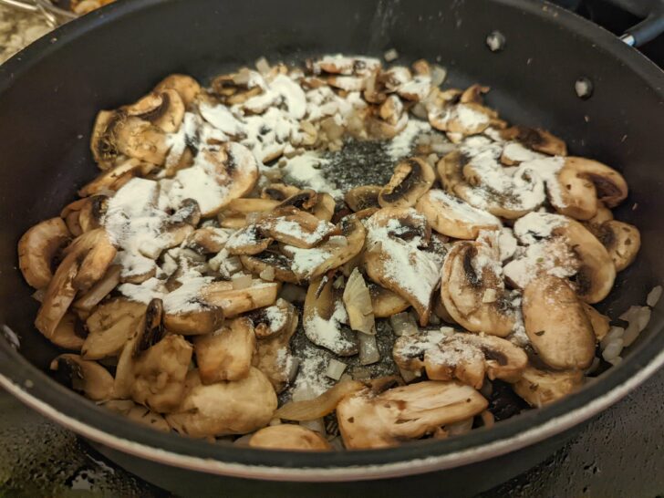 Season the mushroom and onion mixture.