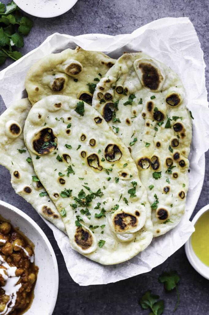 Naan on a plate.