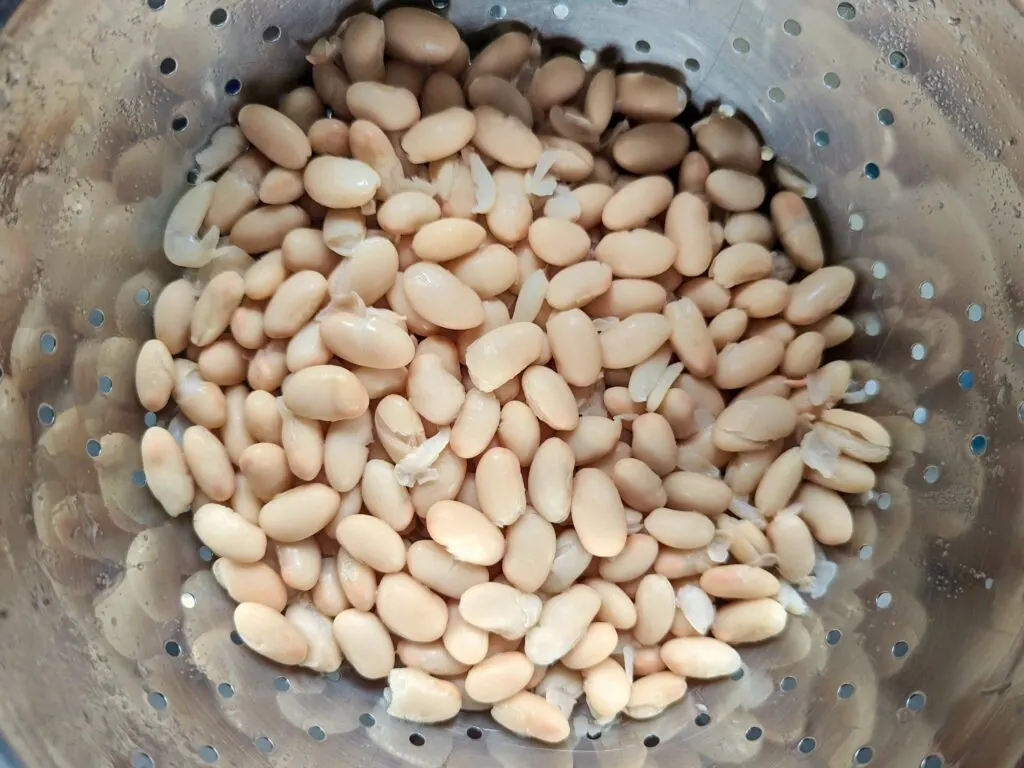 White beans in a colander.