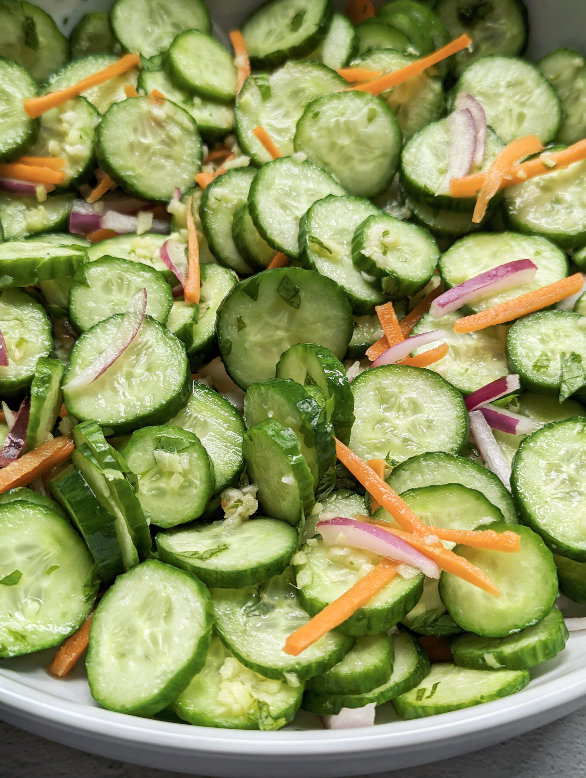 Cucumber carrot salad in a bowl.