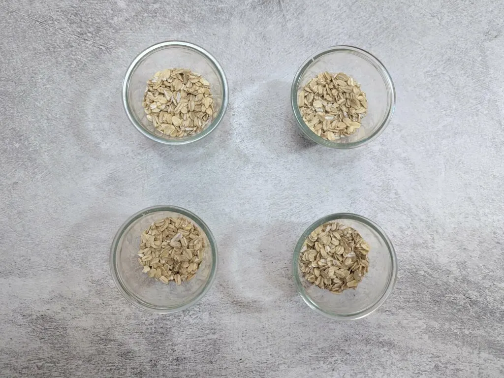 Oats divided into containers. 